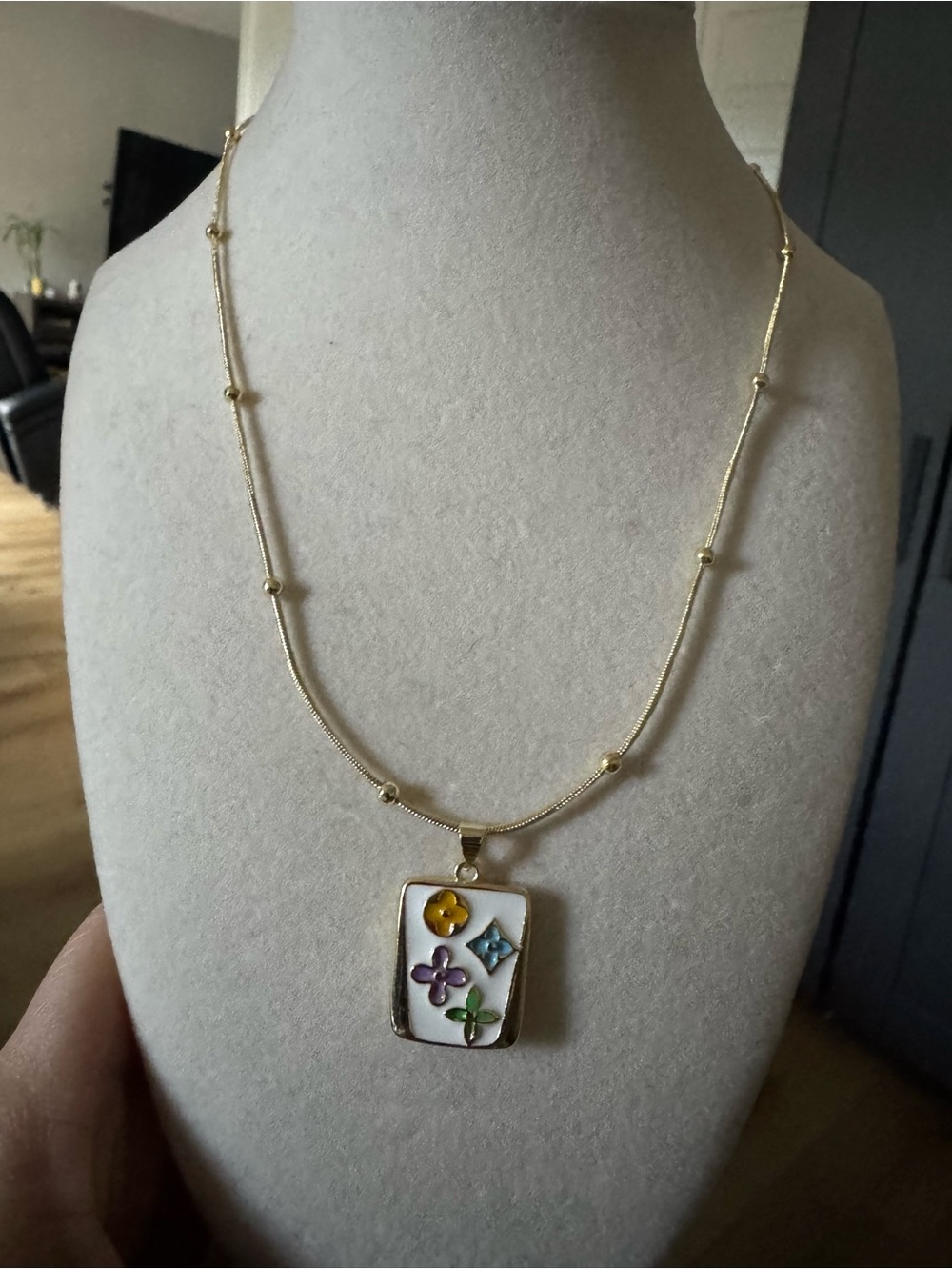 Gold-Tone Floral Enamel Pendant Necklace - Women Jewelry